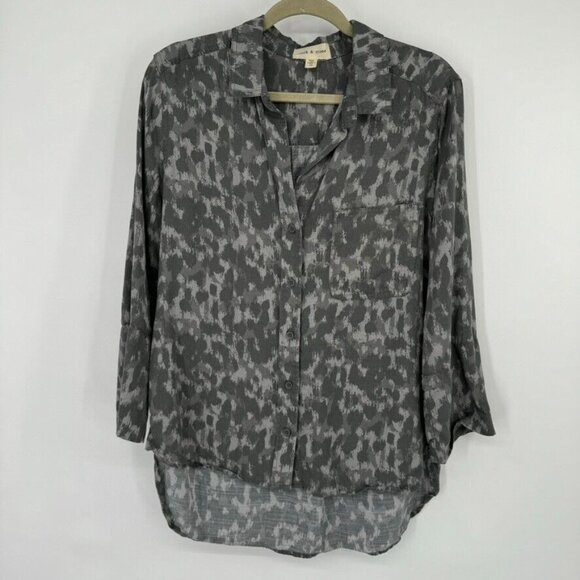 Cloth and stone woman's shirt top gray camo tincel button up size medium - Picture 3 of 12